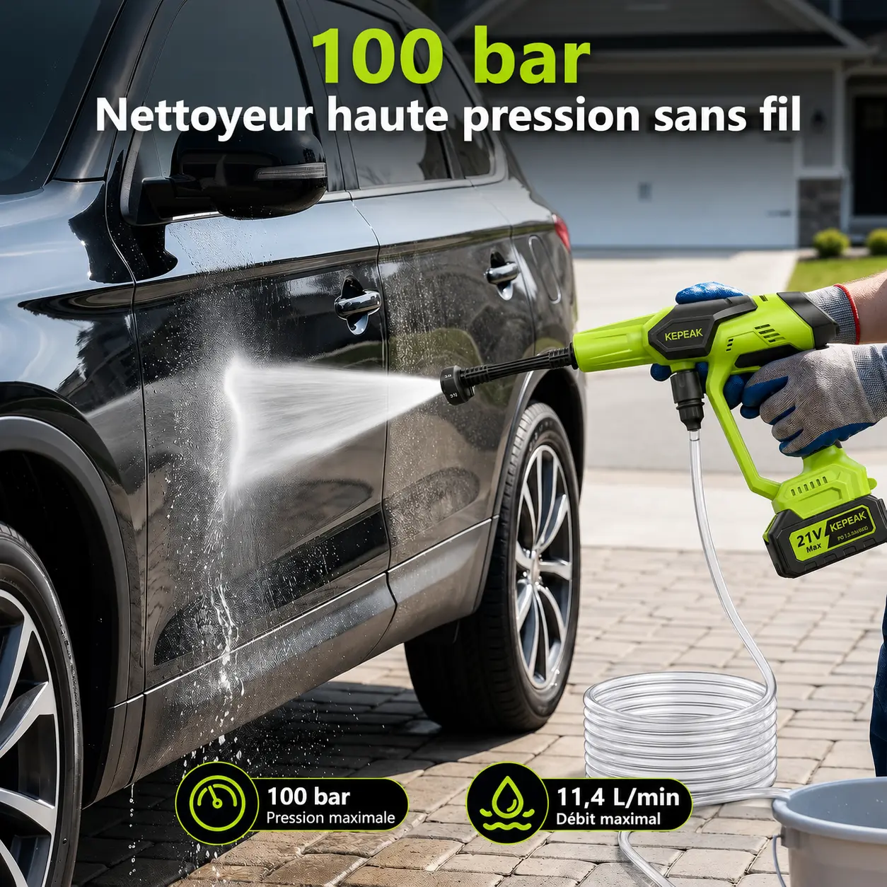 Nettoyeur haute pression portable sans fil 100 bar — image 3